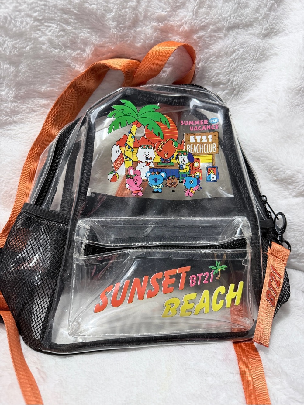 Clear 'Sunset Beach' BT21 Graphic mini Backpack